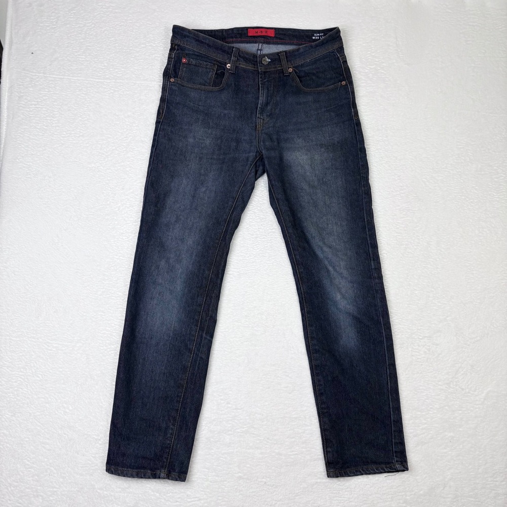 MBX Men Slim Fit Dark Wash Jeans 30x30 Cotton‎ Blend Denim Pants Measures 32x28